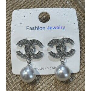 Fashion Inspired Silver Tone And Faux Pearl Earrings